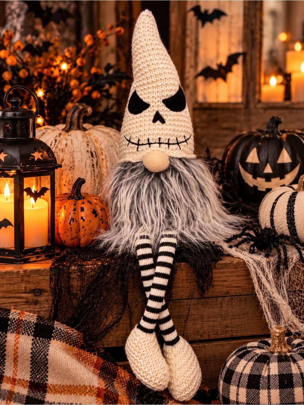 Jack Skellington Inspo Halloween Gnome Gonk Skeleton Shelf Sitter Legs Plush